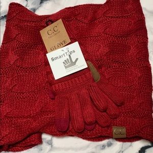 C.C red infinity scarf and gloves! Brand new!